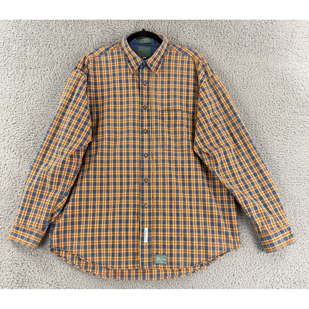 Baxter Brand Canvas Shirt Mens L Blue Yellow Plaid Long Sleeve Button Up Cotton
